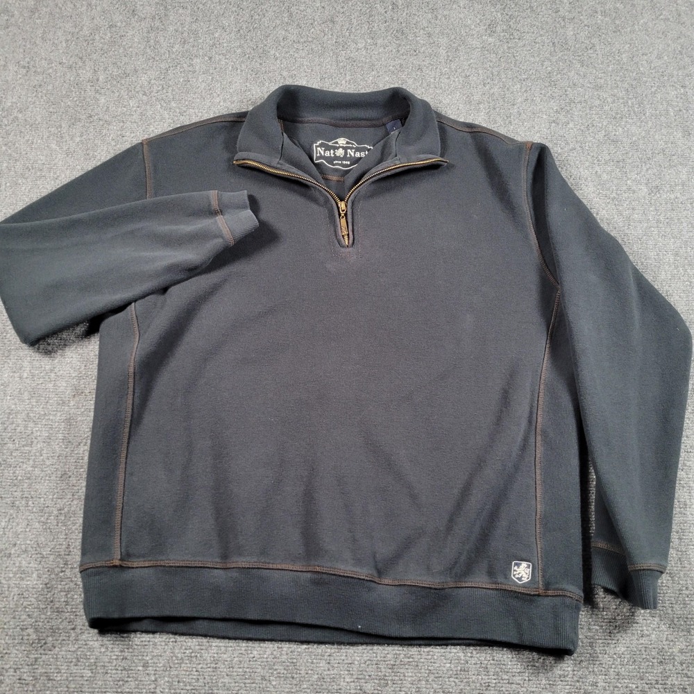 Nat Nast Sweatshirt Mens Large Black 1/4‎ Zip Cotton Pullover Contrast Stitching